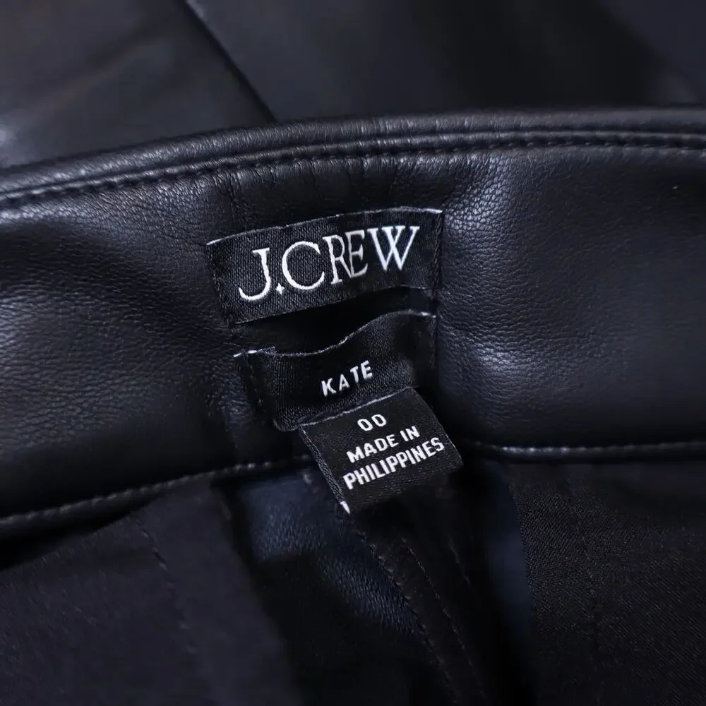 J. CREW Kate Faux Leather Pant Black Mid Rise Straight Leg Casual Women's 00